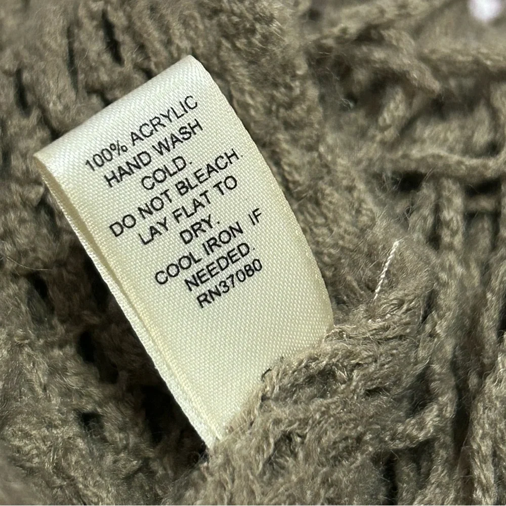 Versona Knit Fringe Poncho Scarf Shawl Light Brown Beige Olive